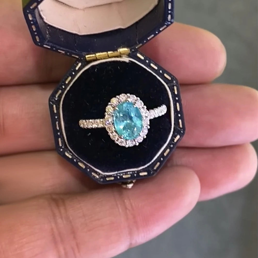 Vinregem 6*8 MM Oval Cut Paraiba Tourmaline High Carbon Diamond 925 Sterling Silver Women Rings Wedding Engagement Fine Jewelry