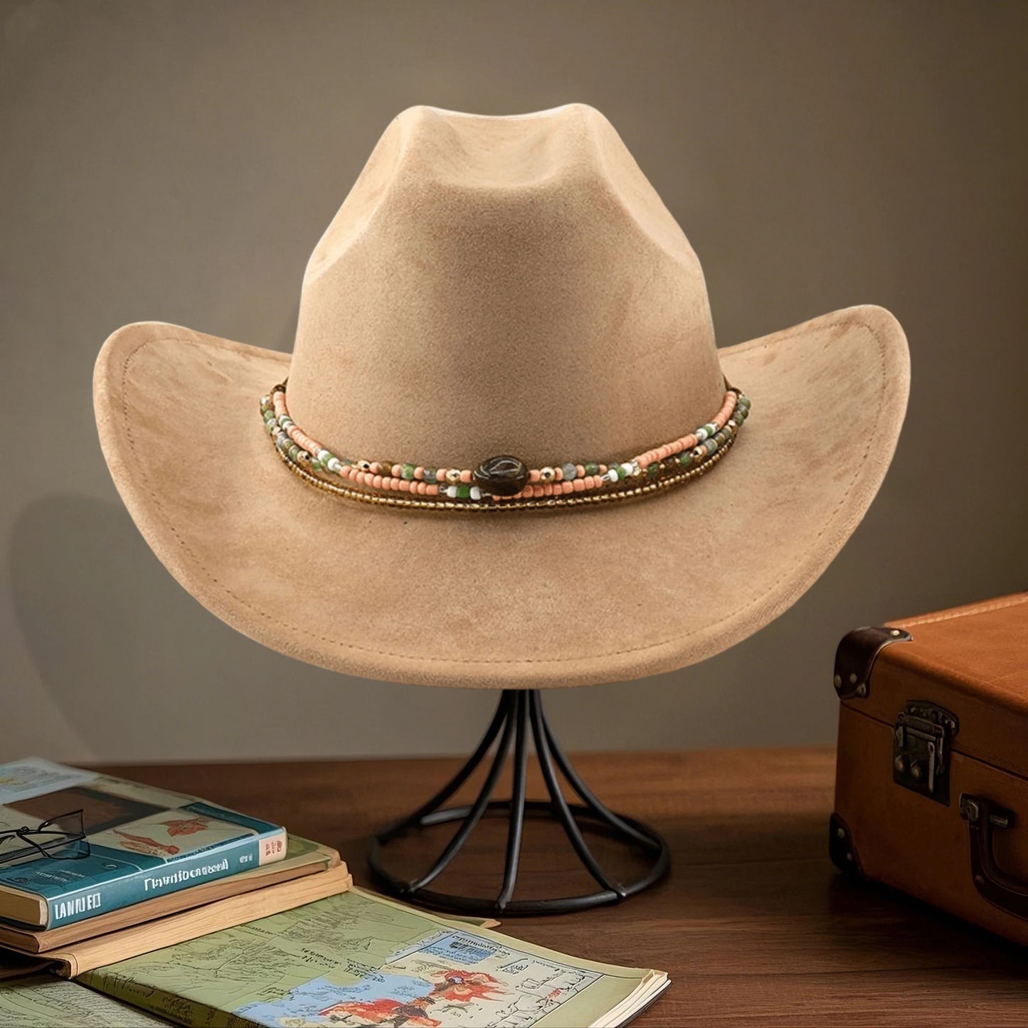 Chic Boho Fedora Hat with Embellished Band Vintage Wide Brim Panama Hat for Casual Outings Festive Events