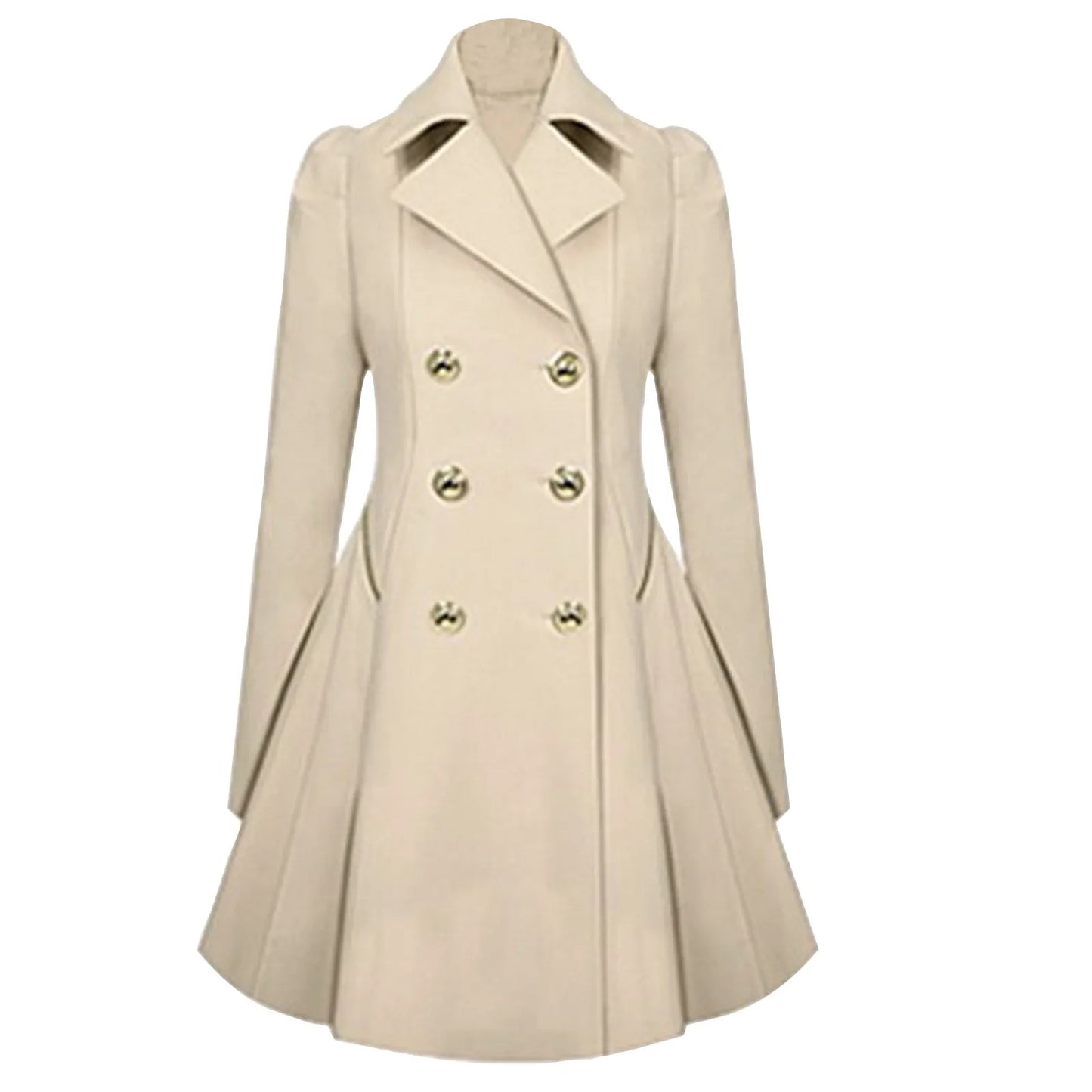 Elegant Trench Coat For Women Lapel Double Breasted Thick A Line Windbreaker Jacket With Pockets Temperament Office Lady Blazer