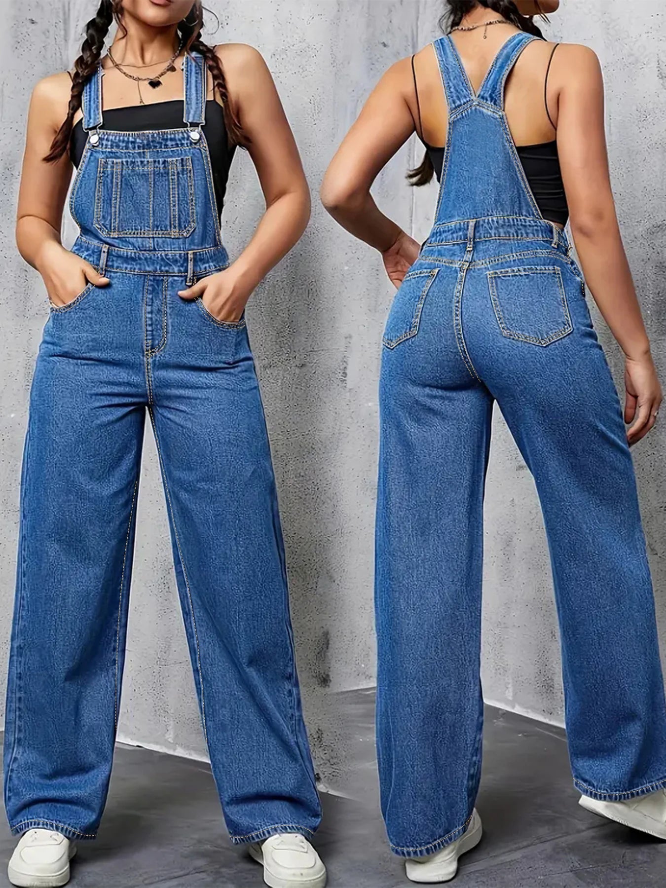 plus Size Women's Loose Overalls Denim Pants Casual Wear All Seasons Washed Elastic plus Size Women's Denim Overalls