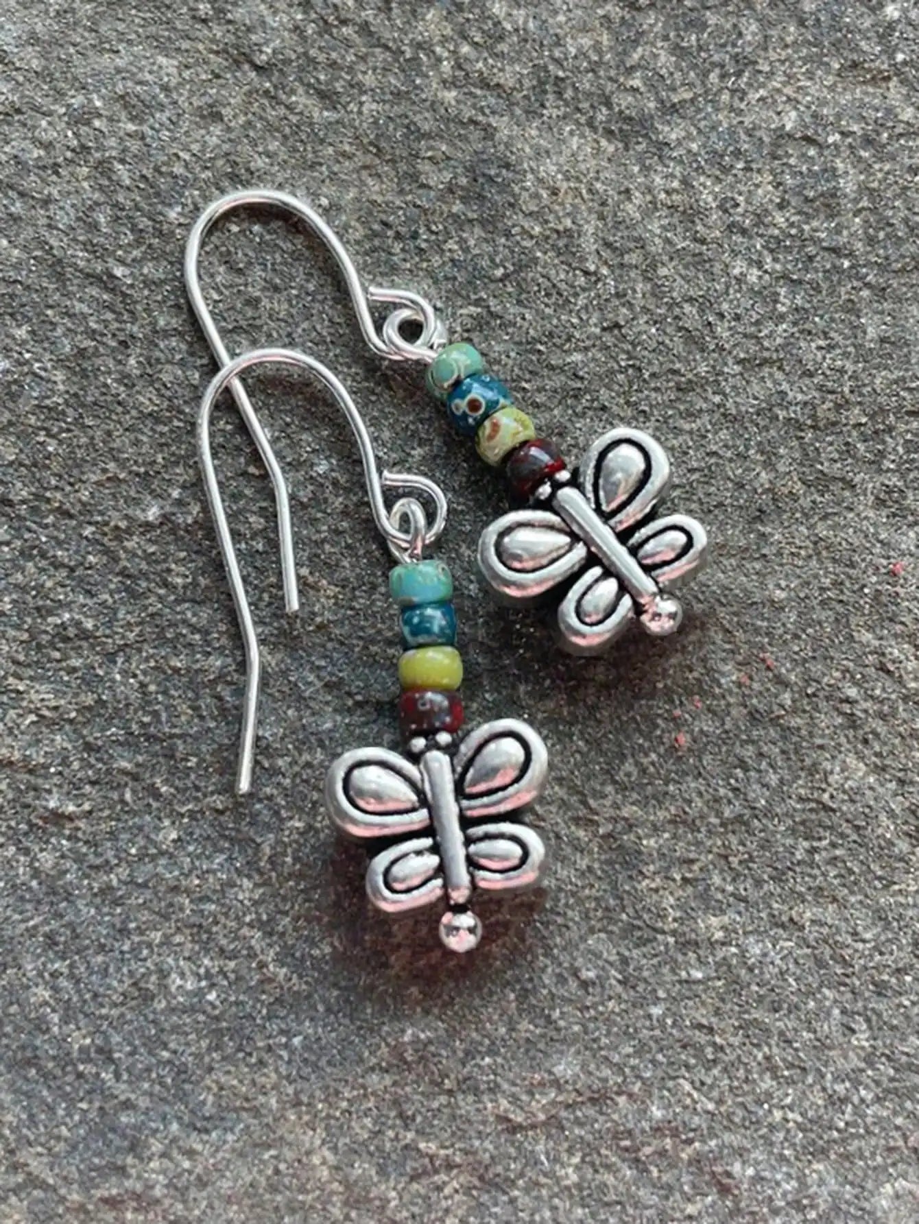 Boho Flower Dangle Earrings with Colorful Beads & Antique Metal Charm, Women's Casual Party Jewelry