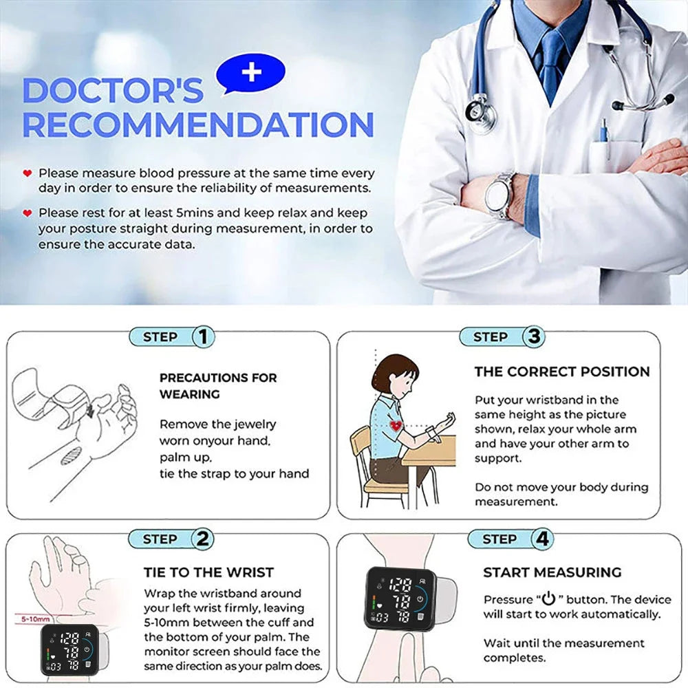 Portable Wrist Blood Pressure Monitor for Intelligent and Precise Measurement Monitoring Blood Pressure and Health at Any Time