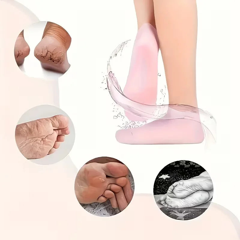 Silicone Moisture Socks & Gloves Set for Dry Cracked Skin, 4-Pc Reusable Non-Slip Treatment, Unscented