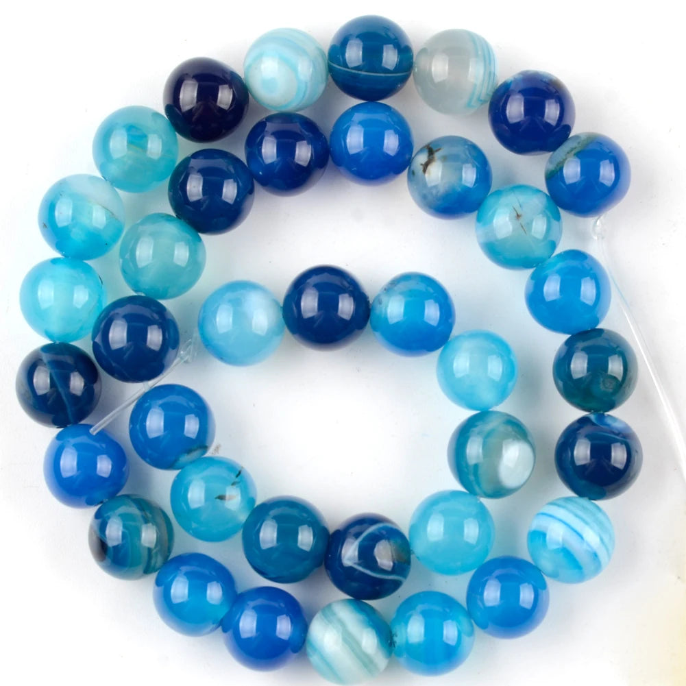 4/6/8/10mm Natural Blue Stripe Agate Stone Beads Round Loose Spacer Beads For Jewelry Making DIY Bracelet Necklace Handmade