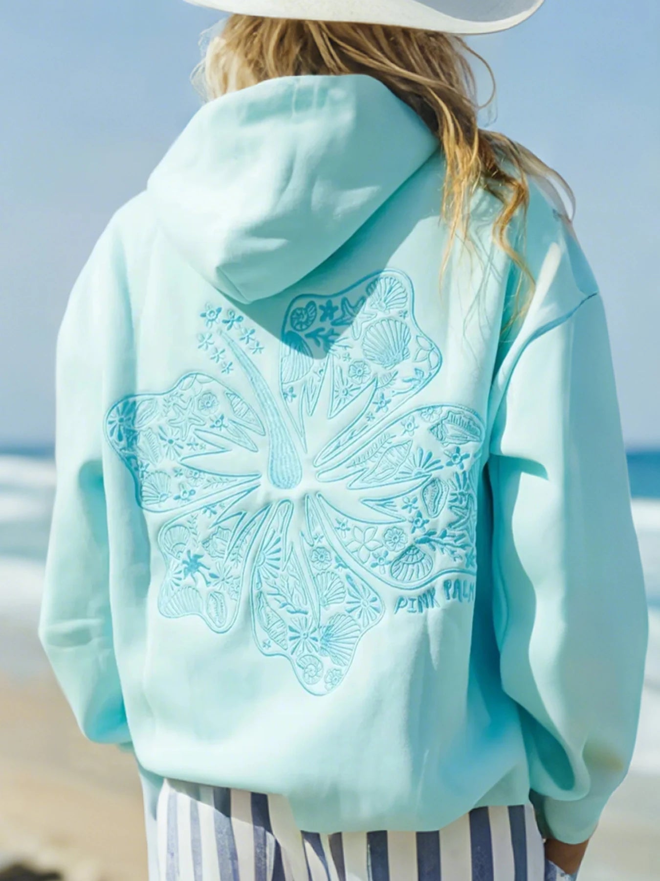 2025 New Women's Tropical Floral Island Hoodie, Comfortable Long Sleeve Loose Pullover with Pockets, Street Style, Machine Washable