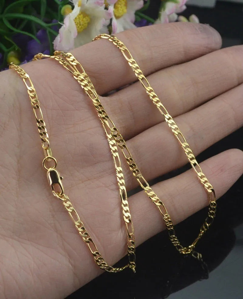 Luxury 24K 9999 Pure Gold real gold Women's Fashion Simple Necklace 2mm Three One Figaro Necklace