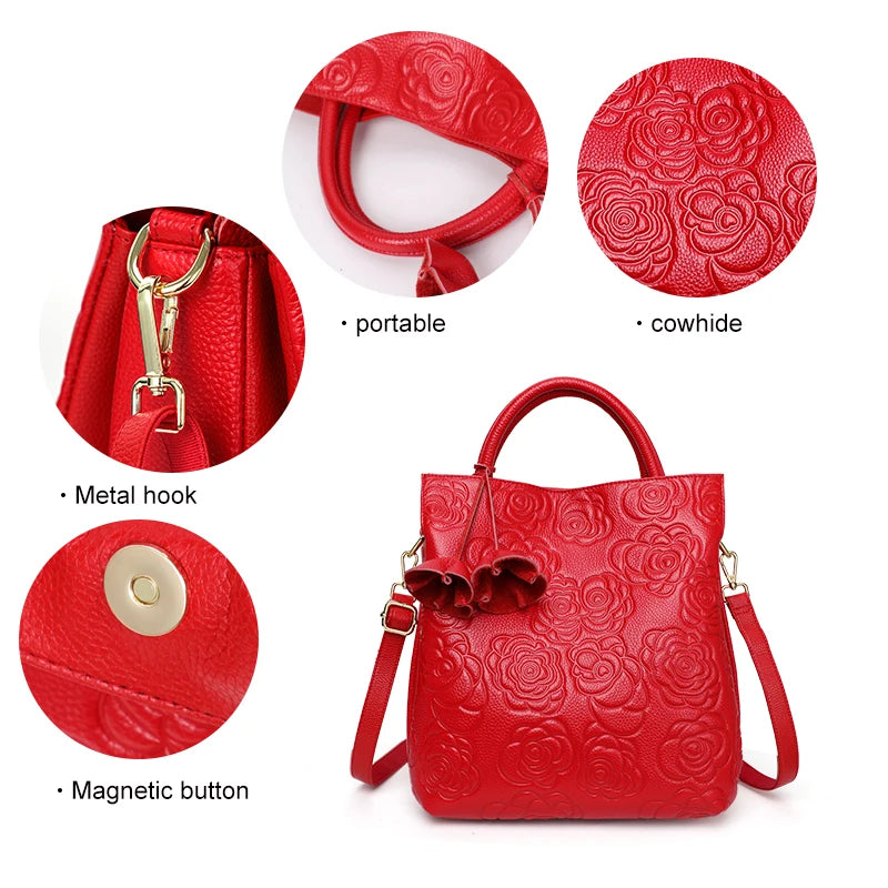 Aidrani Genuine leather women's handbag, large capacity fashionable printed bag, made of cowhide material