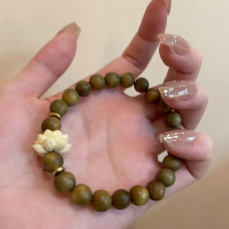 Chinese Style Retro Green Bamboo Joint Beaded Bracelet For Women's Fashion Simple Charm Alloy Leaf Bracelet Jewelry Gift