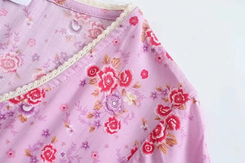 GypsyLady Floral Vintage Mini Dress Pink Holiday Boho Women Dress  Flare Sleeve Summer Holiday Ladies Female Sexy Dresses 2021