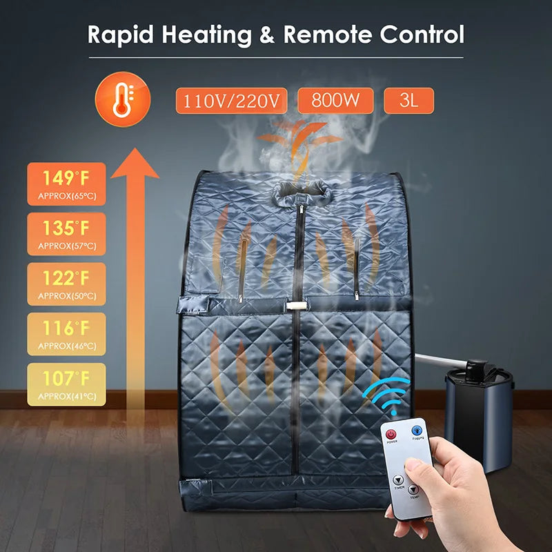 3L 1000W Portable Steamer Sauna Foldable Lightweight Steam Generator for Home Bath Spa with Protection Bag & Chair Body Slimming