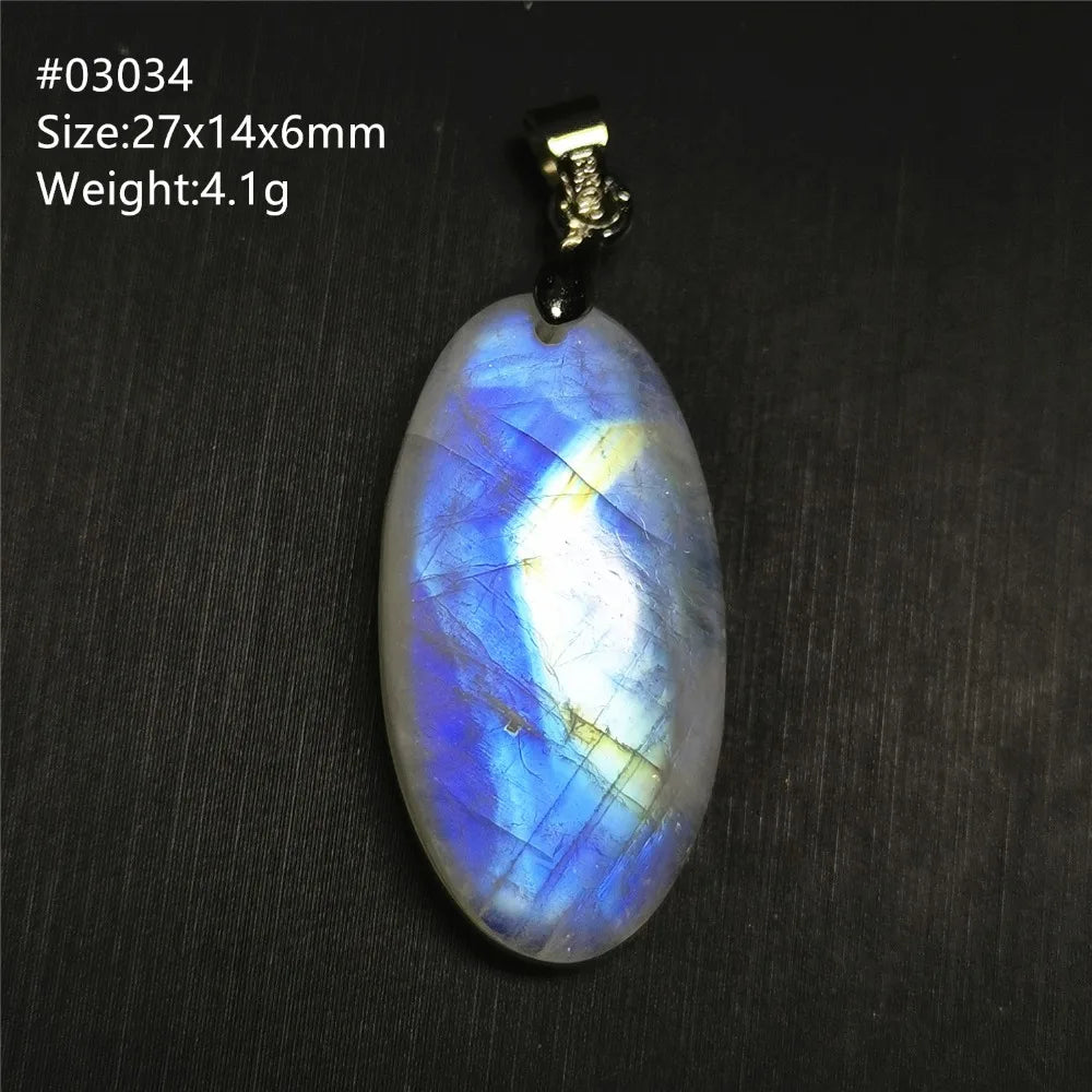 Natural Moonstone Blue Light Pendant Oval Beads Women Men Necklace 925 Silver Moonstone Pendant AAAAAA
