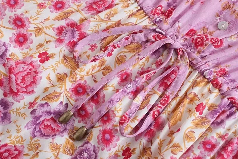 GypsyLady Floral Vintage Mini Dress Pink Holiday Boho Women Dress  Flare Sleeve Summer Holiday Ladies Female Sexy Dresses 2021