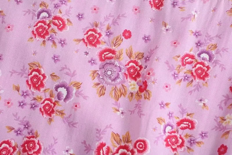 GypsyLady Floral Vintage Mini Dress Pink Holiday Boho Women Dress  Flare Sleeve Summer Holiday Ladies Female Sexy Dresses 2021