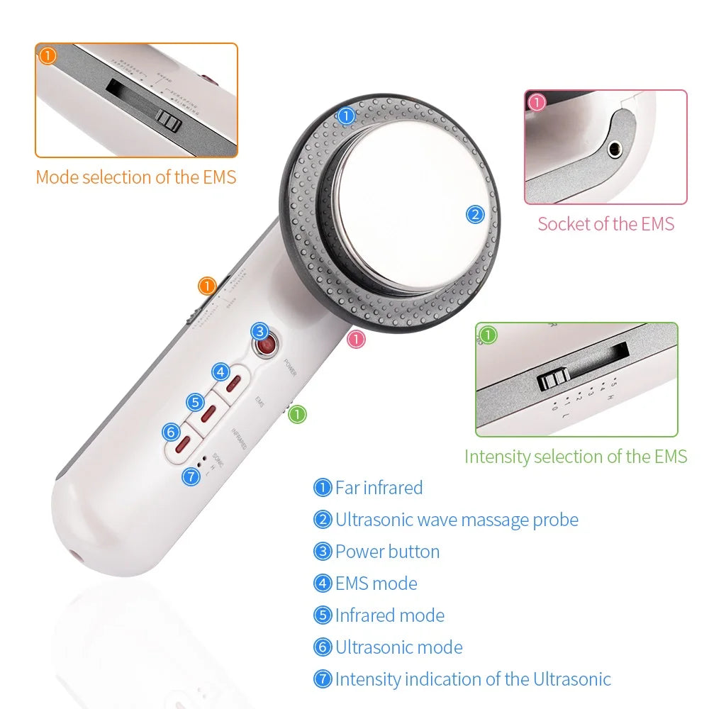 3 In 1 EMS Ultrasonic Cavitation Weight Lose Facial Lifting Body Slimming Massager Galvanic Infrared Lipo Fat Burner Machine