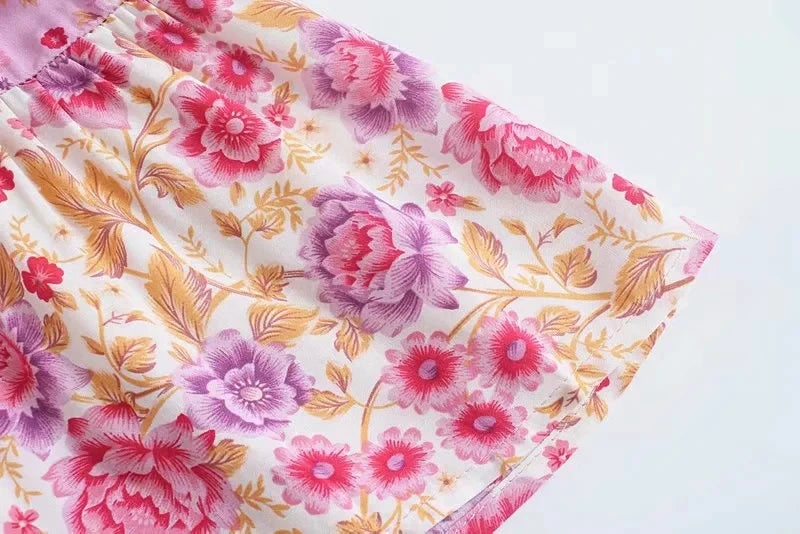 GypsyLady Floral Vintage Mini Dress Pink Holiday Boho Women Dress  Flare Sleeve Summer Holiday Ladies Female Sexy Dresses 2021