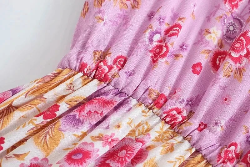 GypsyLady Floral Vintage Mini Dress Pink Holiday Boho Women Dress  Flare Sleeve Summer Holiday Ladies Female Sexy Dresses 2021