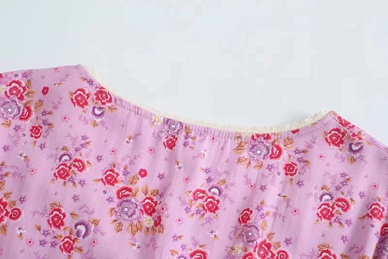 GypsyLady Floral Vintage Mini Dress Pink Holiday Boho Women Dress  Flare Sleeve Summer Holiday Ladies Female Sexy Dresses 2021