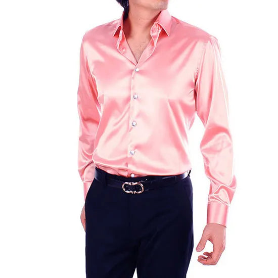 2025 Men's Luxury Silky Shirts Long Sleeve Fashion Loose Casual Silk Like Men Dress Shirt Plus size Wedding Party Stage Clothes