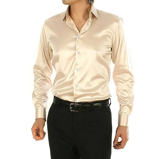 2025 Men's Luxury Silky Shirts Long Sleeve Fashion Loose Casual Silk Like Men Dress Shirt Plus size Wedding Party Stage Clothes
