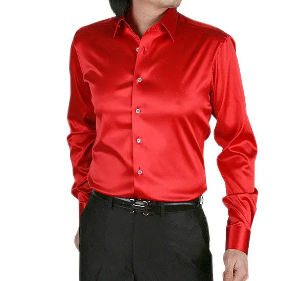 2025 Men's Luxury Silky Shirts Long Sleeve Fashion Loose Casual Silk Like Men Dress Shirt Plus size Wedding Party Stage Clothes