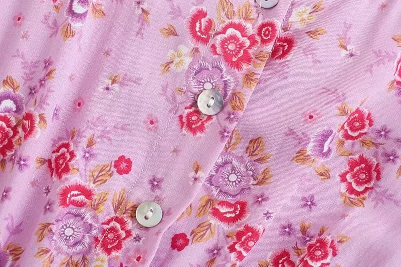 GypsyLady Floral Vintage Mini Dress Pink Holiday Boho Women Dress  Flare Sleeve Summer Holiday Ladies Female Sexy Dresses 2021
