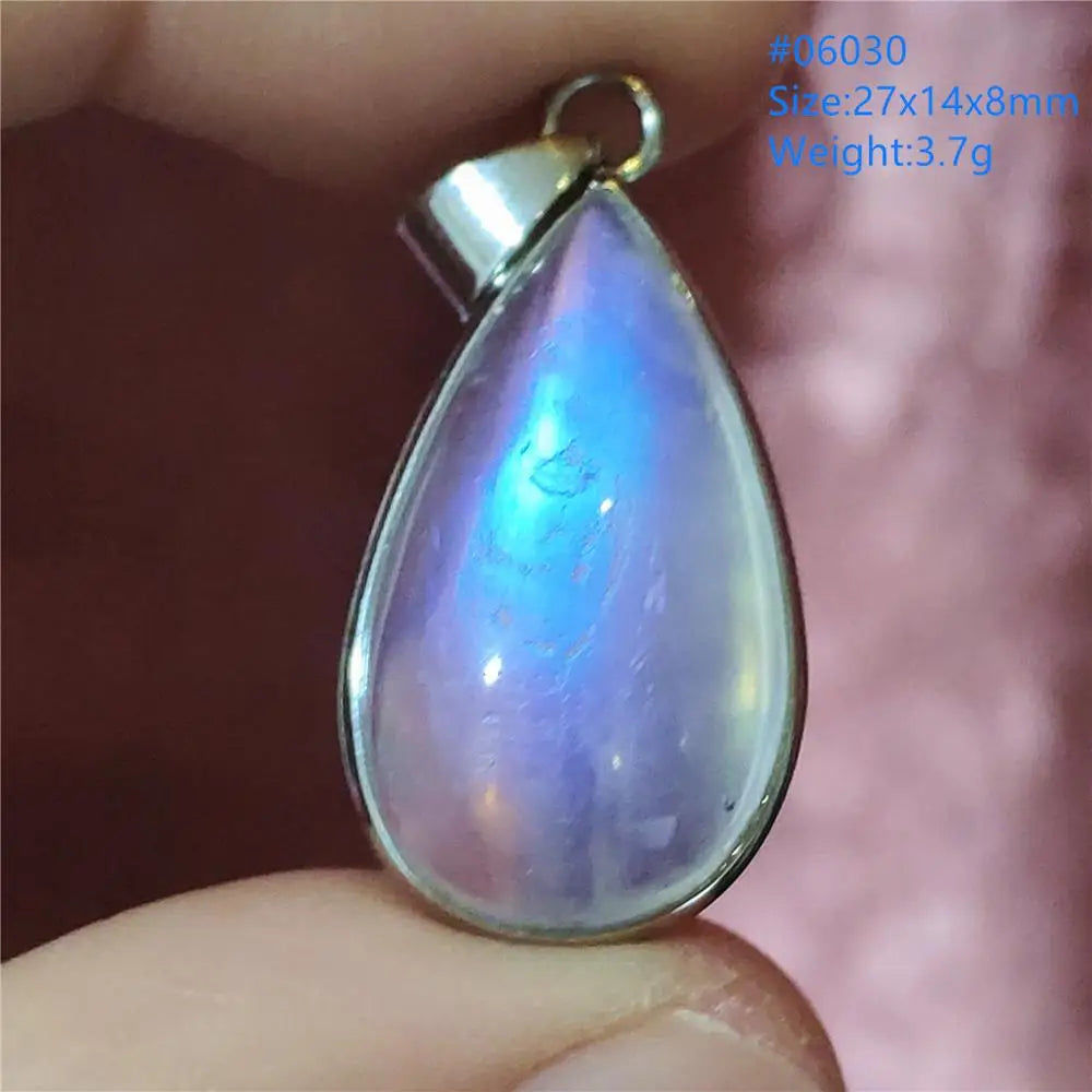 Natural Moonstone Blue Light Pendant Oval Beads Women Men Necklace 925 Silver Moonstone Pendant AAAAAA