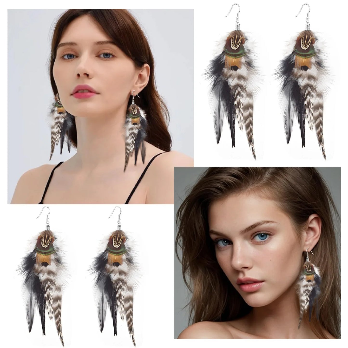Bohemian Long Feather Earrings for Women Handmade Tassel Dangle Earrings Handmade Feathers Statement Dangling Earring Hooks