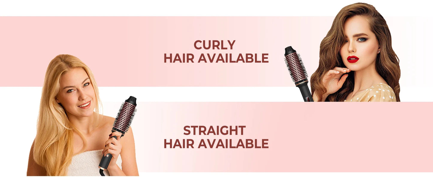 Thermal Brush Ionic Heated Round Brush, Hot Hair Curling Iron with 10 Temp Settings, 30s Fast Heated for All Hair Types, Black