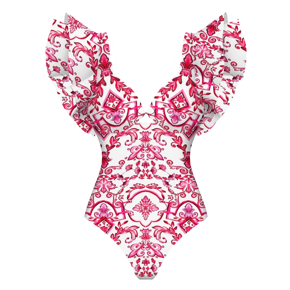 2024 New Sexy Ruffle Bikini Set Printed Brazilian Biquini Women Swimwear Skirt Bathing Suit Girls Summer Beachwear Dress