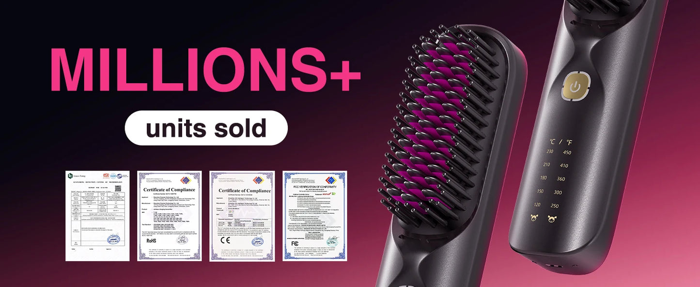 Cordless Hair Straightener Portable Brush 30s Fast Heating 10000mAh Rechargeable 300 Million Negative Ions Straightening Comb
