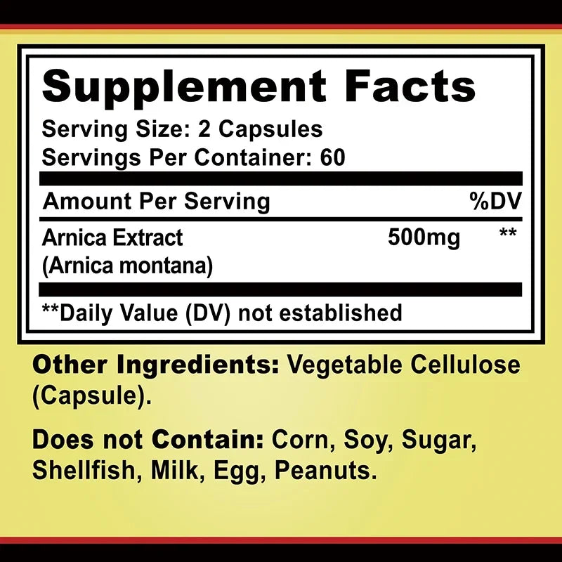 Arnica Montana Capsules - Relieves Bruises and Swelling, Muscle Pain and Stiffness, Natural Ingredients, Non-GMO