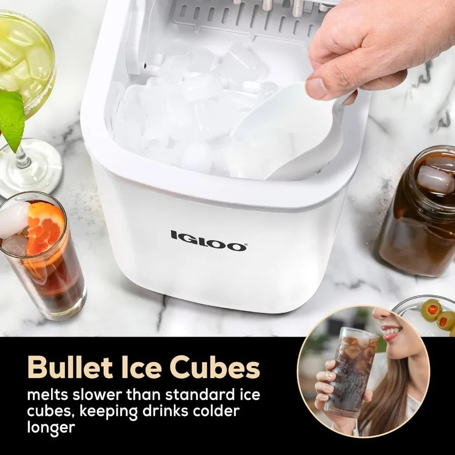 Portable Electric Countertop Ice Maker Machine with Handle White 26 Pounds in 24 Hours 9 Ice Cubes in 7 Minutes Includes Ice Sc