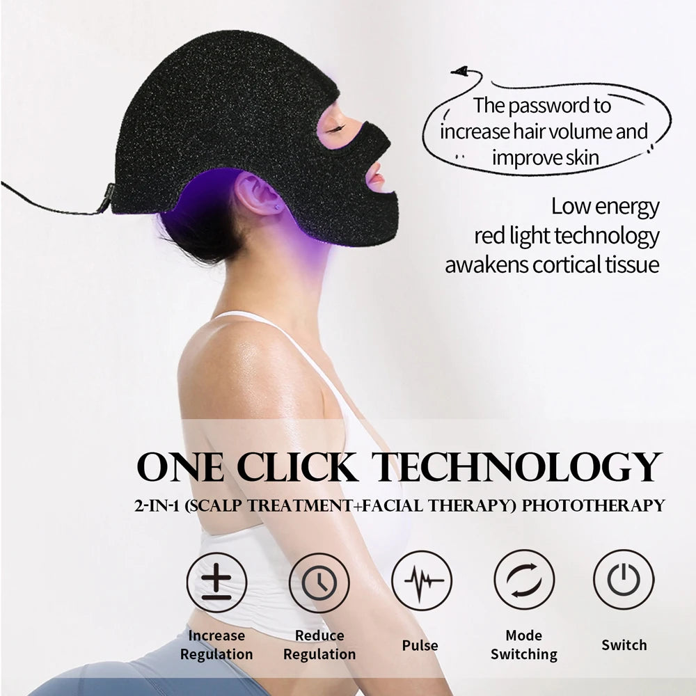 Hair Growth Device LED Face Mask LLLT 4 Colors 660nm 850nm Skin Rejuvenation&Whiten Anti Aging Prevent Hair Loss& Nourish Hair