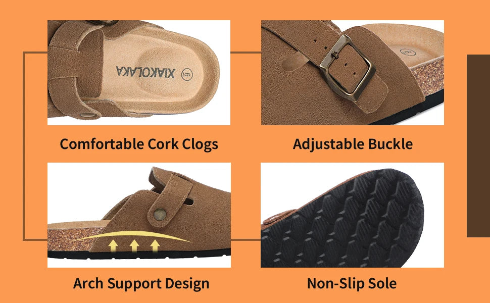 Women's Suede Clogs Shoes Adjustable Buckle Slip Casual Fashion Footbed Home Clog Falt Slippers New 2024