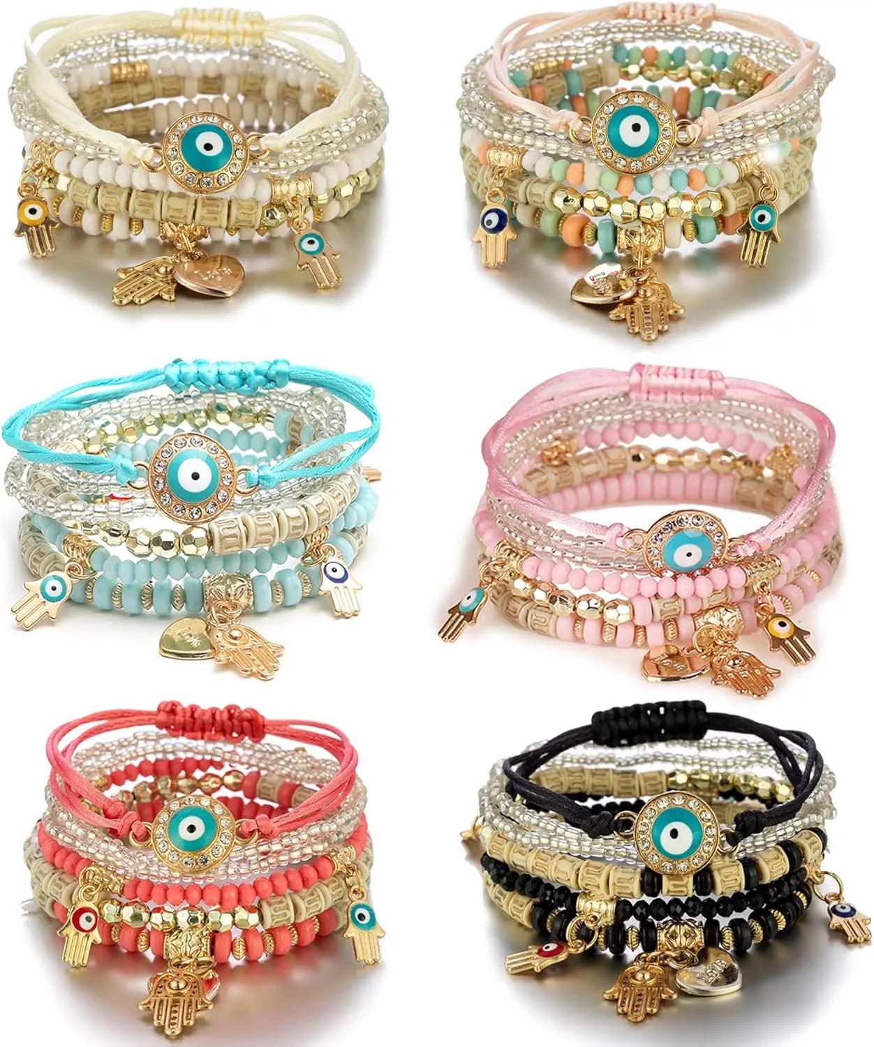 6Sets Boho Bead Bracelets Set Stackable Bracelets Comfortable Stretch Bracelets Multicolor Bohemian Charm Bracelet for Women Men