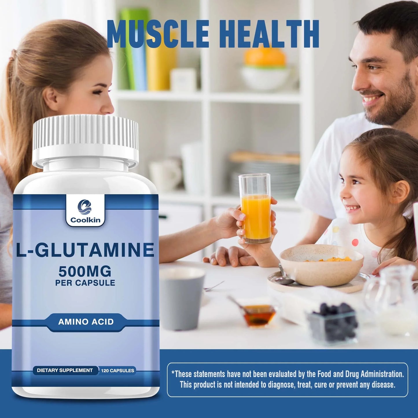 L-Glutamine 500mg - Promotes Muscle Growth and Recovery, Improves Immunity - 120 Capsules