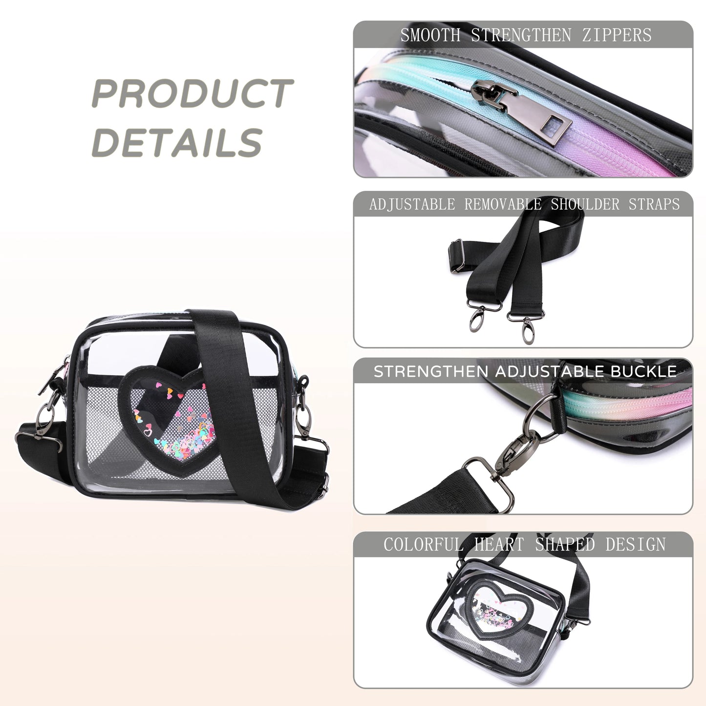 Clear Cross body Bag for Women Girls Stadium Approved Kids Purse Heart Shaped Toddlers Wallet Small Box Coin Pouch