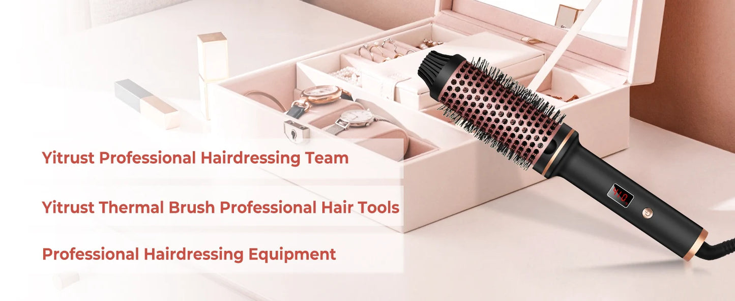 Thermal Brush Ionic Heated Round Brush, Hot Hair Curling Iron with 10 Temp Settings, 30s Fast Heated for All Hair Types, Black
