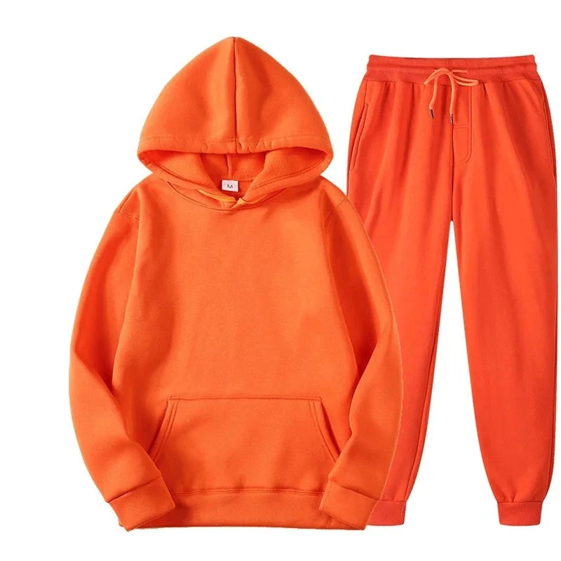 Men's Autumn and Winter New Solid Color Hoodie+pants Two-piece Set Fashionable Casual Sports Set Size S-3XLWomen's Tracksuit