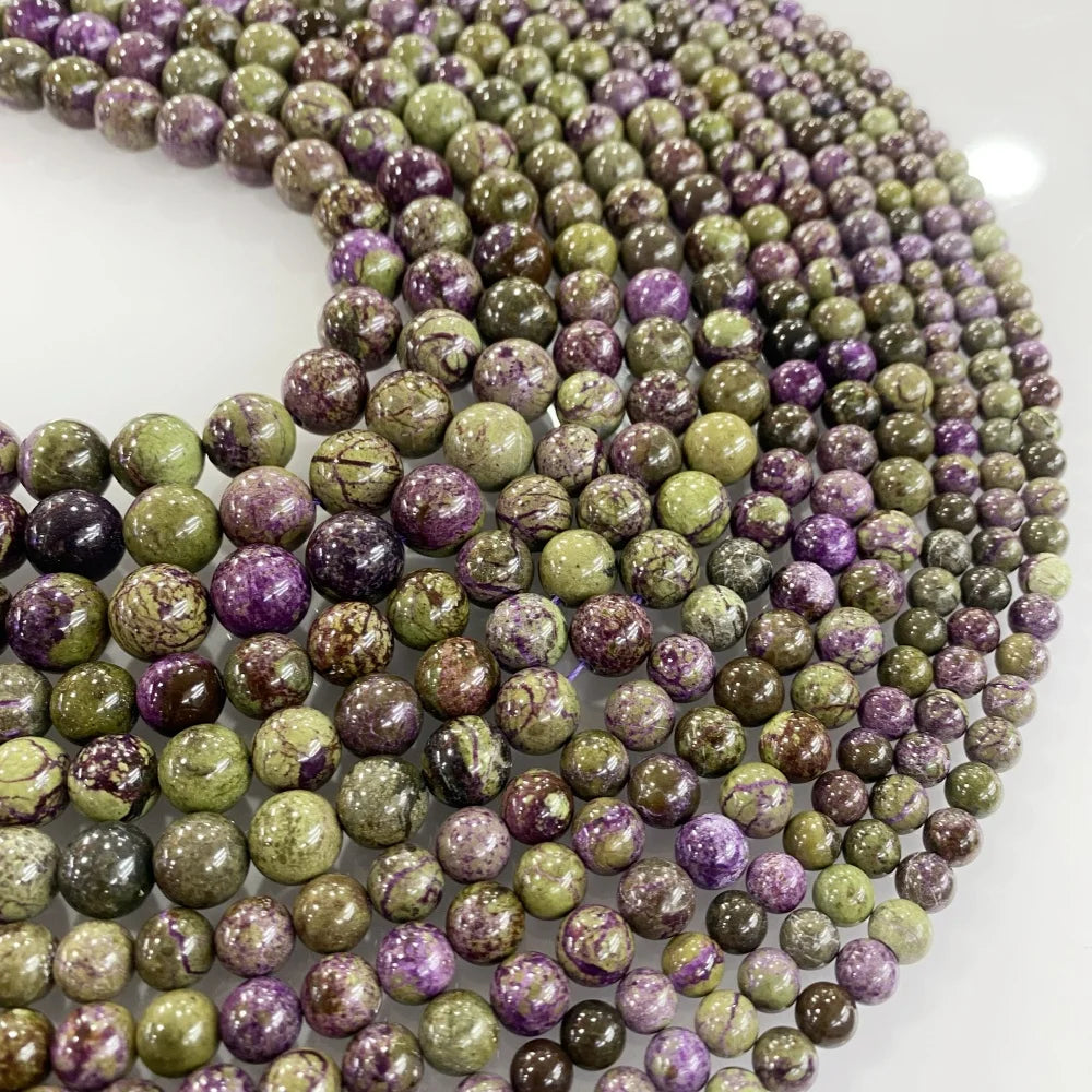 4 6 8 10 12mm Natural purple Stichtite Opal green Larimar stone Round Loose Beads For Jewelry Making DIY Bracelets Necklace 15''