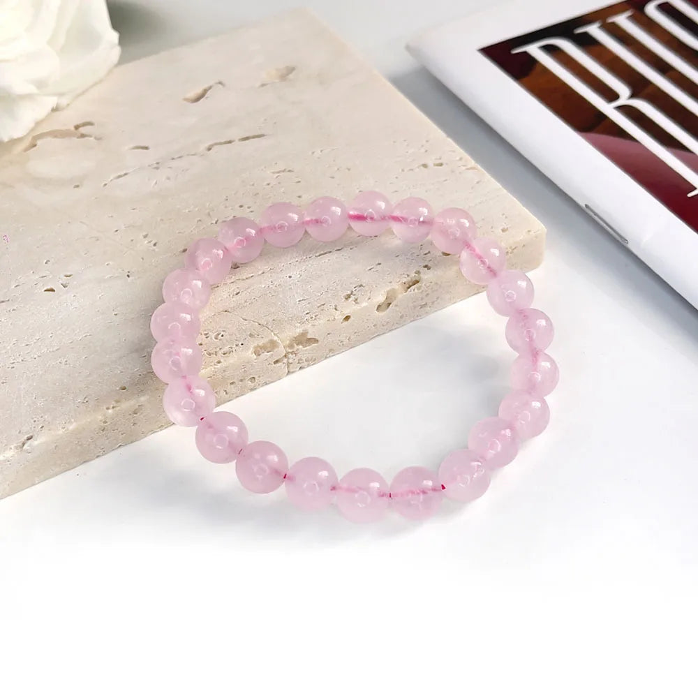 Natural Stone pink zebra Beaded Bracelet 6/8mm Dalmatian Jasper Rhodochrosite Agate Bracelet Gemstone Beads Bracelet