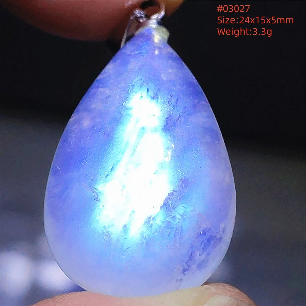 Natural Moonstone Blue Light Pendant Oval Beads Women Men Necklace 925 Silver Moonstone Pendant AAAAAA