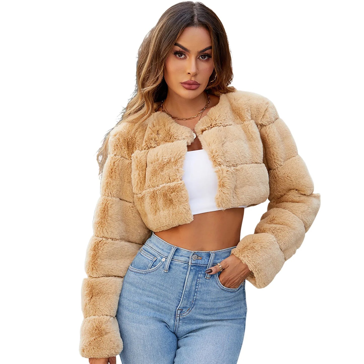 Faux Coat Cropped Jacket Fuzzy Fleece Jacket For Women V Neck Sweater Fashion Winter Warm Long Button Up Cardigans For Women