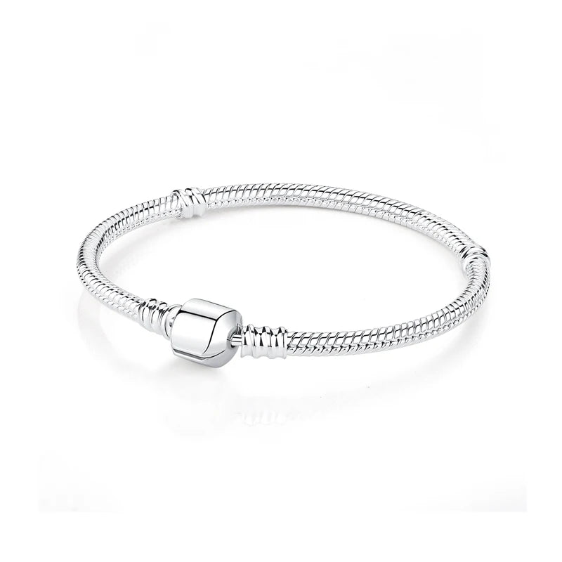 Original 925 Sterling Silver Bracelet for Women Charms Beads Rose Gold Heart Bracelets Bangles Snake Chain Luxury Jewelry Gift