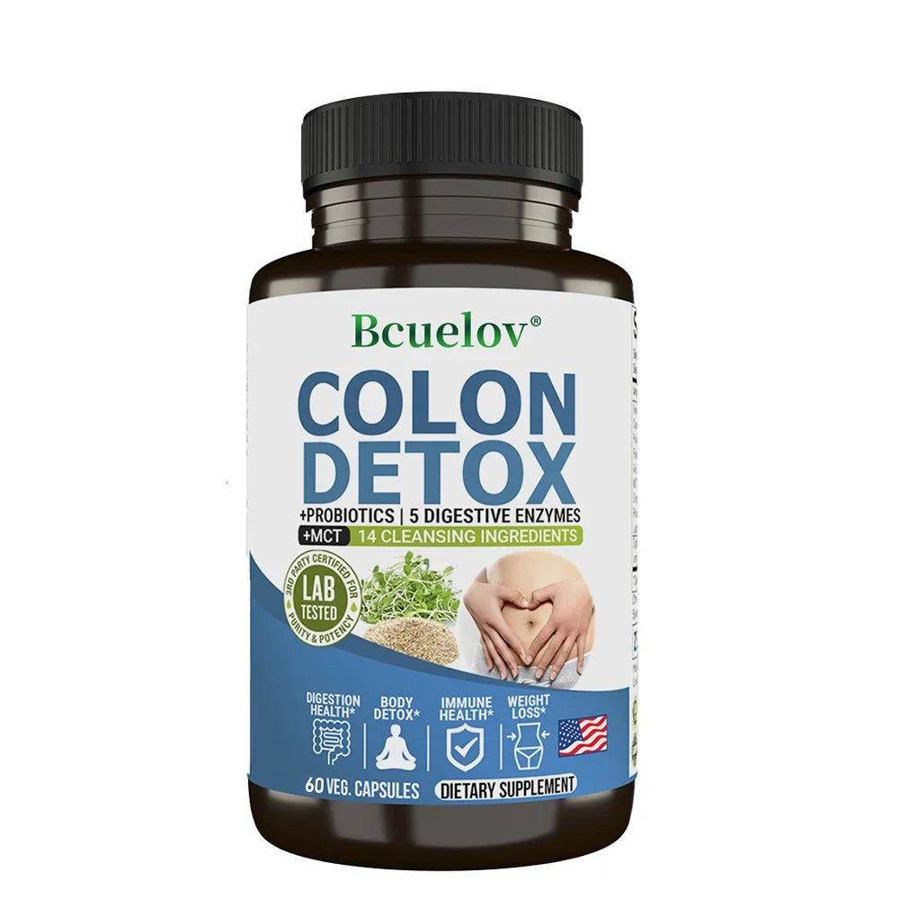 Colon Cleanser and Detox for Digestive Support - with Probiotic, Psyllium Husk Powder for Gut Health, Metabolism, 120 Capsules