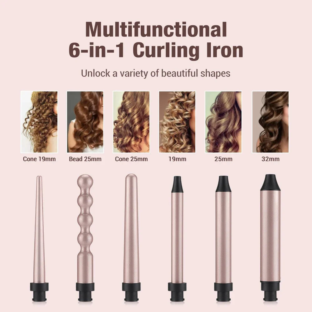 6 in 1 Hair Curling Iron, 30s Fast Heating Automatic Temperature Hair Care Hair Curler for for All Hair Types Rollers