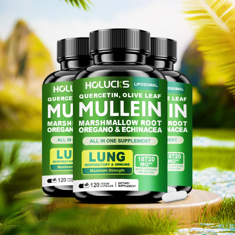 Premium Mullein Leaf Extract Capsules, with Vitamin C, Support Expectorant, Soothes Airways & Reduces Irritation, Lung Health