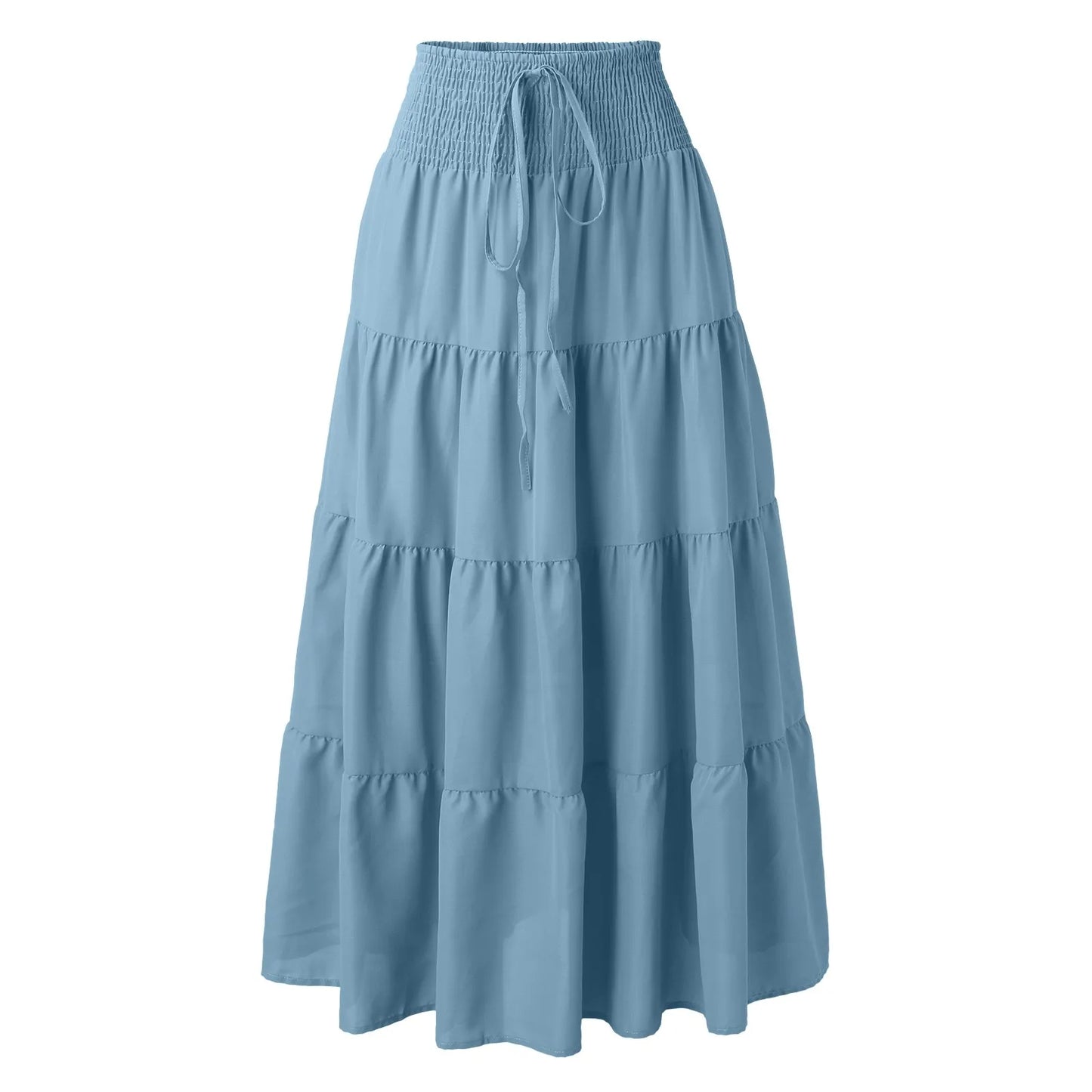 High Waist Boho Women Maxi Skirts Elegant Beach Casual Vestido Summer Solid Harajuku Large Swing A Line Long Skirt Ruffles Jupes