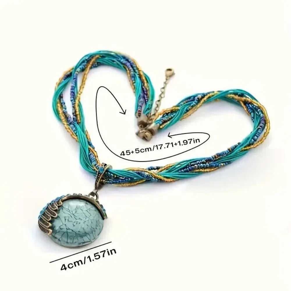 3 Pcs Bohemian Necklace for Women Turquoise Jewelry Necklace Statement Beaded Vintage Jewelry Rhinestone Long Necklace for