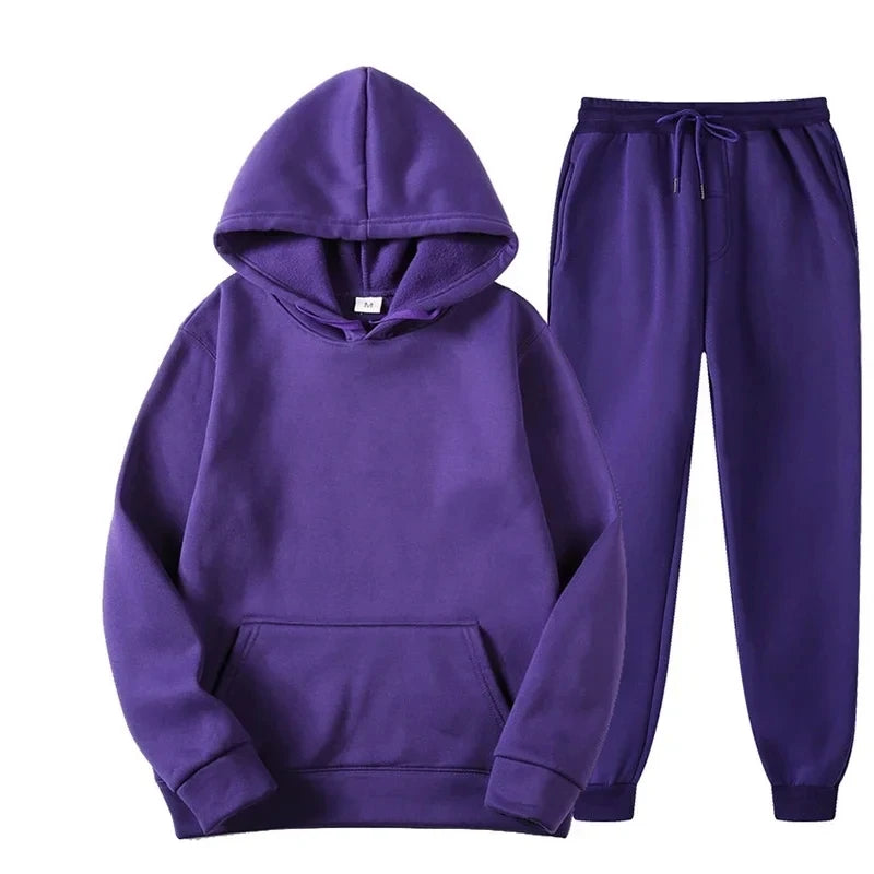 Men's Autumn and Winter New Solid Color Hoodie+pants Two-piece Set Fashionable Casual Sports Set Size S-3XLWomen's Tracksuit